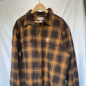 carhartt yellow & brown flannel shirt | men's xl